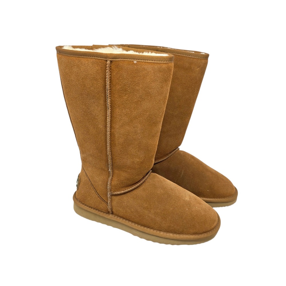 AUSLAND Women's‎ Classic Winter Snow Boots Brown Suede Fur Lined Tall 9.5